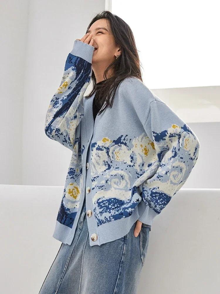 Cardigan d'hiver pour femmes, pull tricoté de styliste, manteau, nouvelle mode imprimée, col en v ép