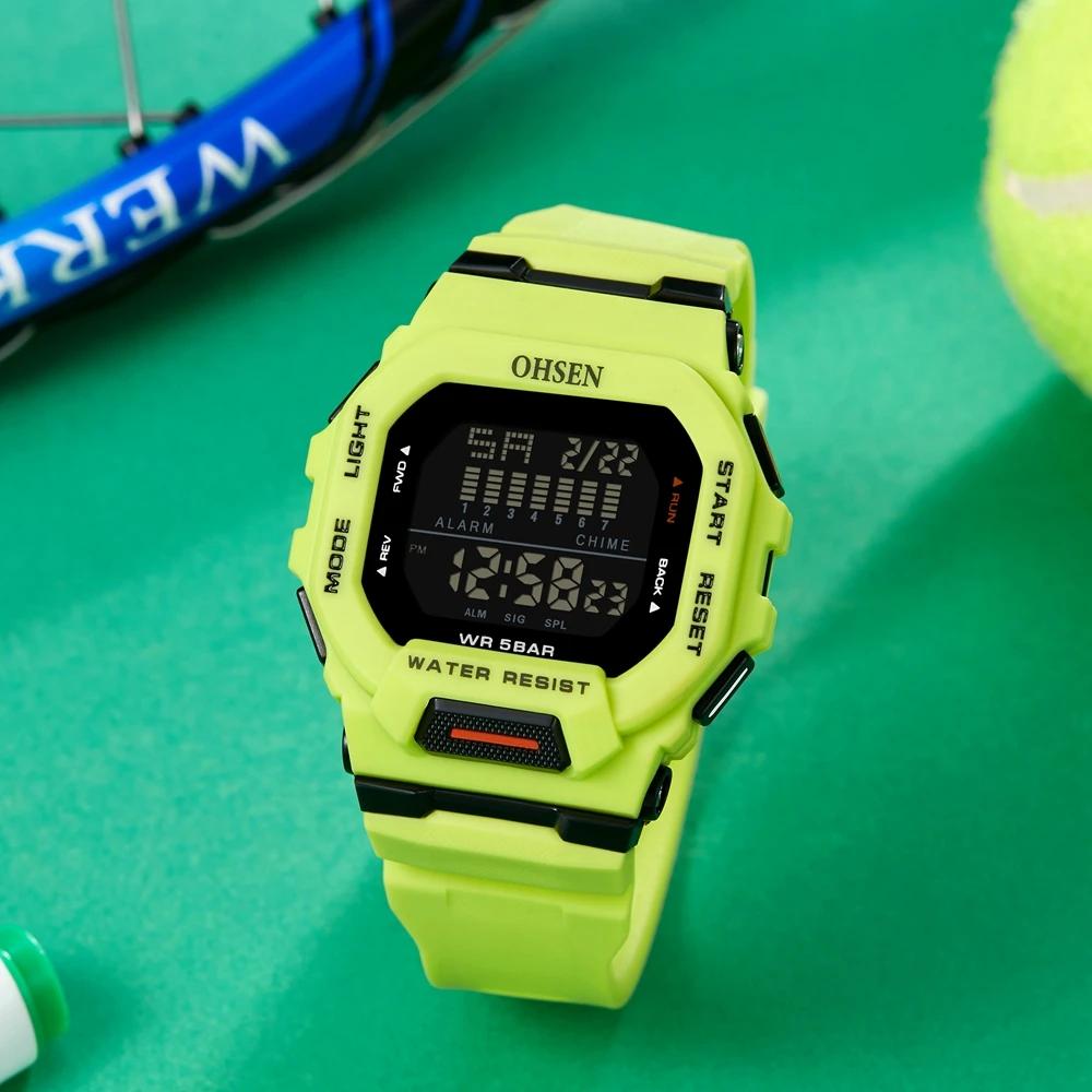 Mode OHSEN Hombre mâle montres numériques 5ATM plongée homme hommes sport vert montres horloges à ma