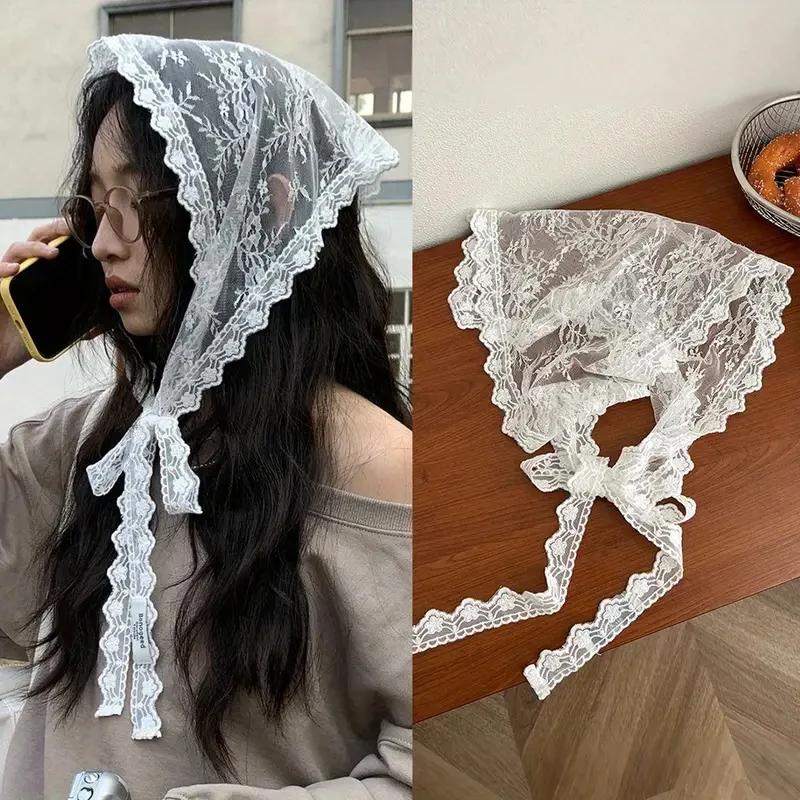 Femmes coréennes dentelle Triangle une pièce ceinturée chevauchement foulard jupe en dentelle tablie