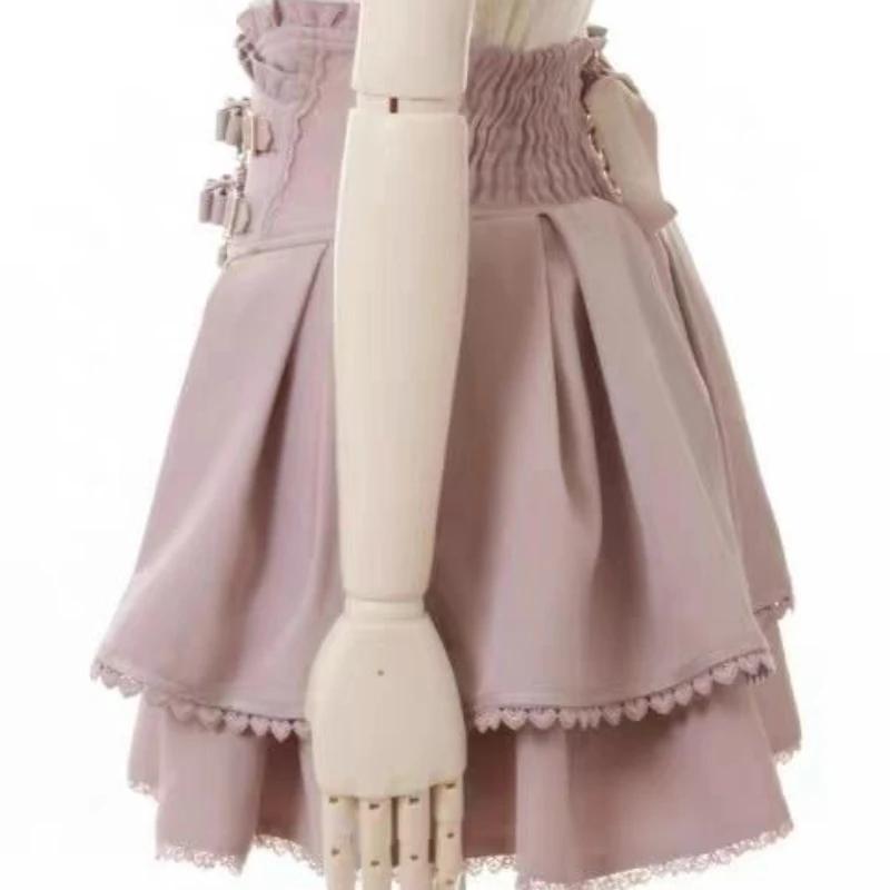 Sweet Lolita Jirai Kei – Jupe courte taille haute pour femmes, jupe courte avec boucle à Double nœud