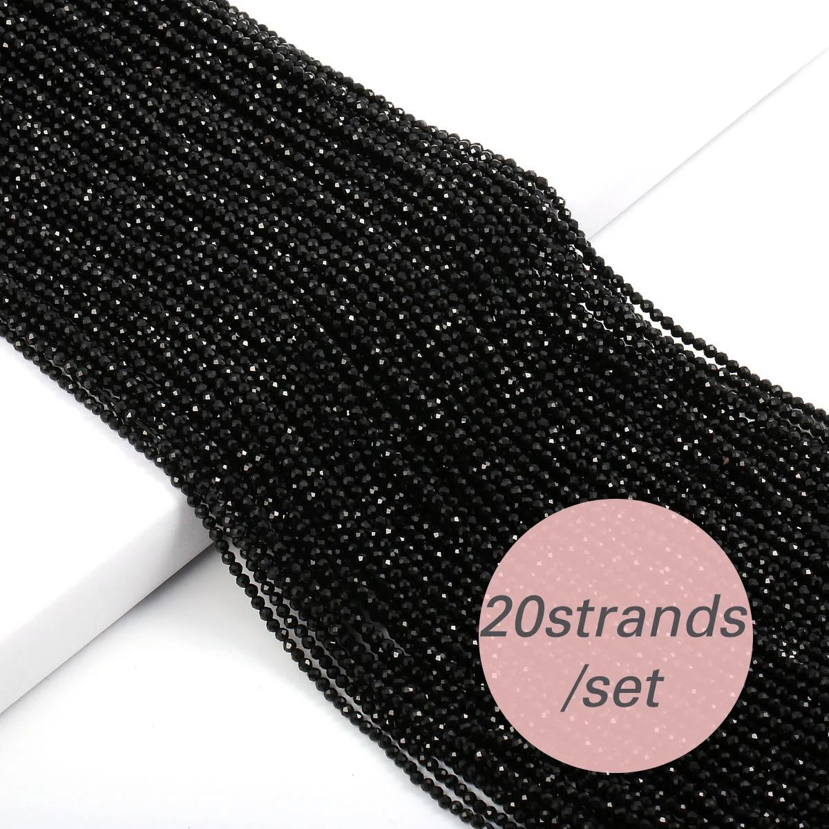 20 brins de perles en pierre spinelle noire facettées de 2/3mm, perles en vrac pour la fabrication d