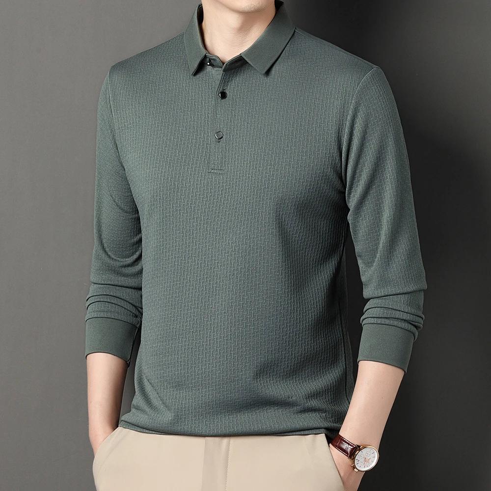 Polo ajouré à manches longues pour hommes, T-Shirt respirant à la mode d'affaires, T-Shirt de Golf p