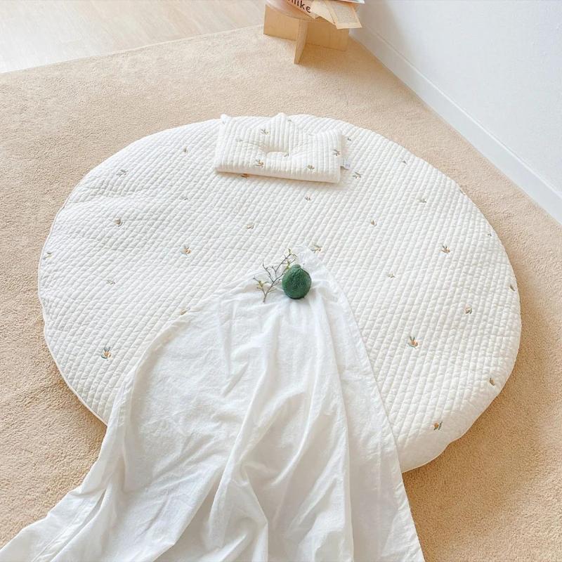 Tapis circulaire lavable brodé pour bébé : style coréen, polymères, carpette de tente enfant nouveauté