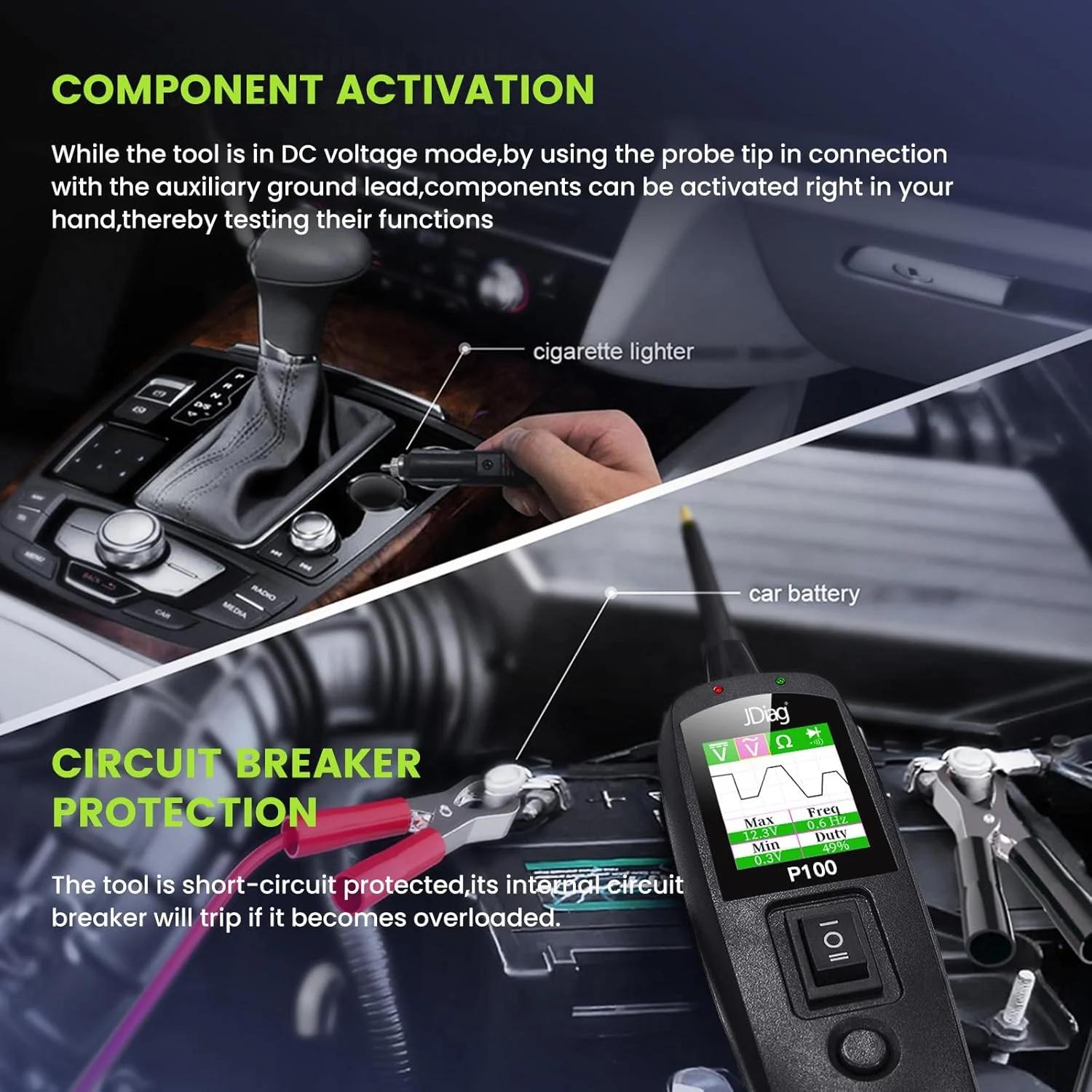 JDiag P100 – testeur de Circuit automobile, détecteur de tension de voiture, Kit de sonde de système