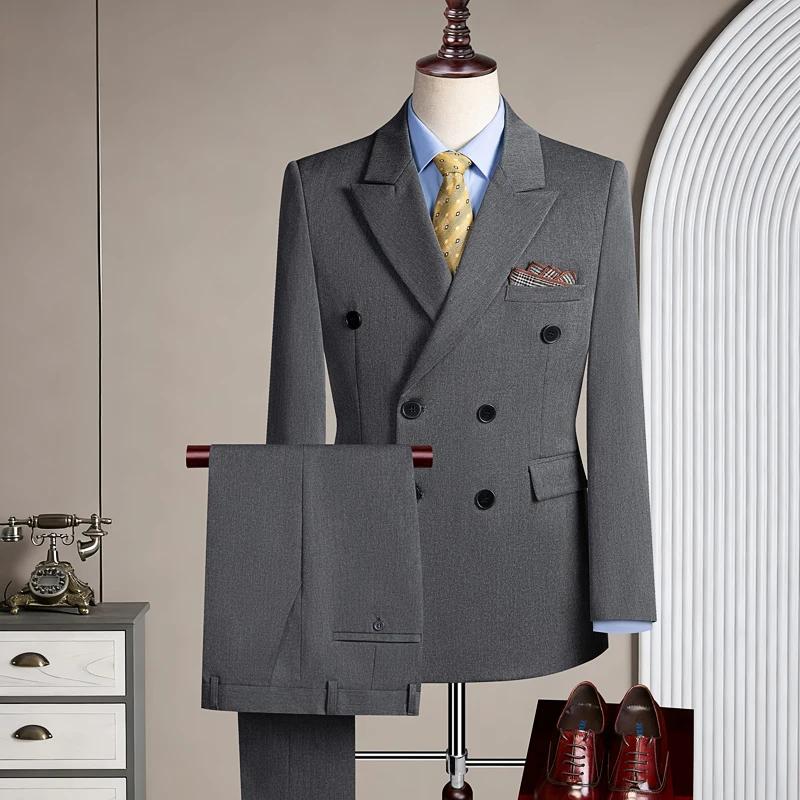 Costume décontracté trois pièces croisé pour homme, idéal pour les fêtes et les mariages, tenue légè