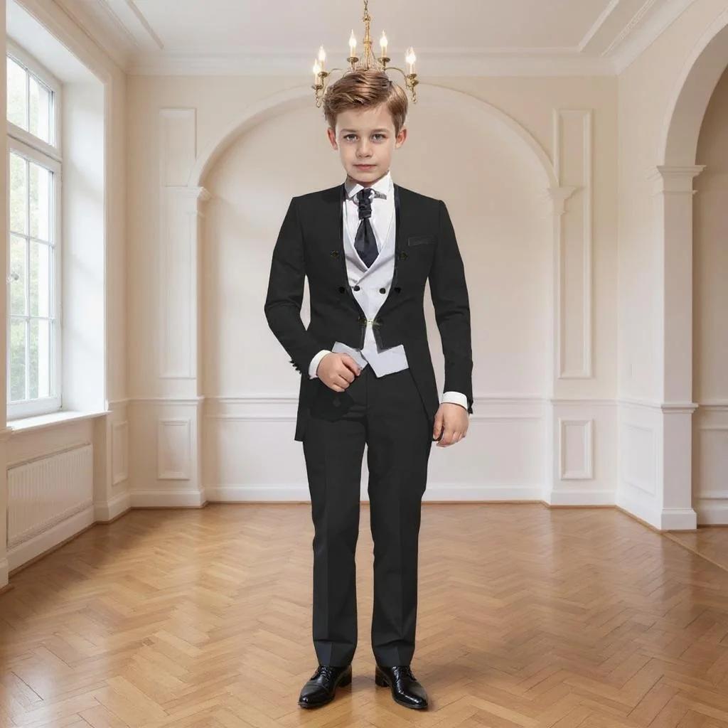 Costume formel pour garçon de 3 à 16 ans, manteau à fleurs avec pantalon, gilet pour spectacle, smok