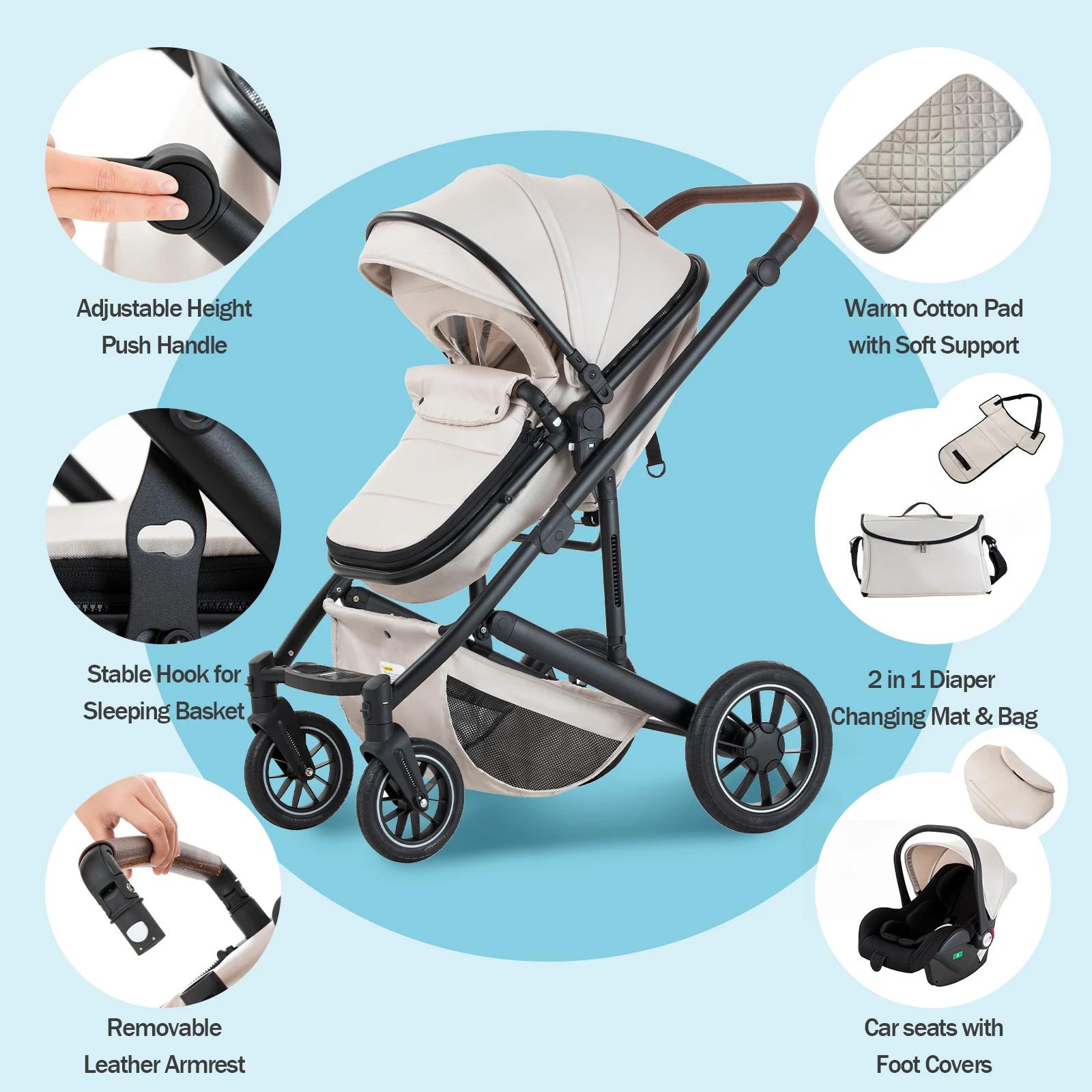 Poussette 3 en 1 pour bébé, siège inclinable pliable pour nouveau-né et enfant en bas âge, système d