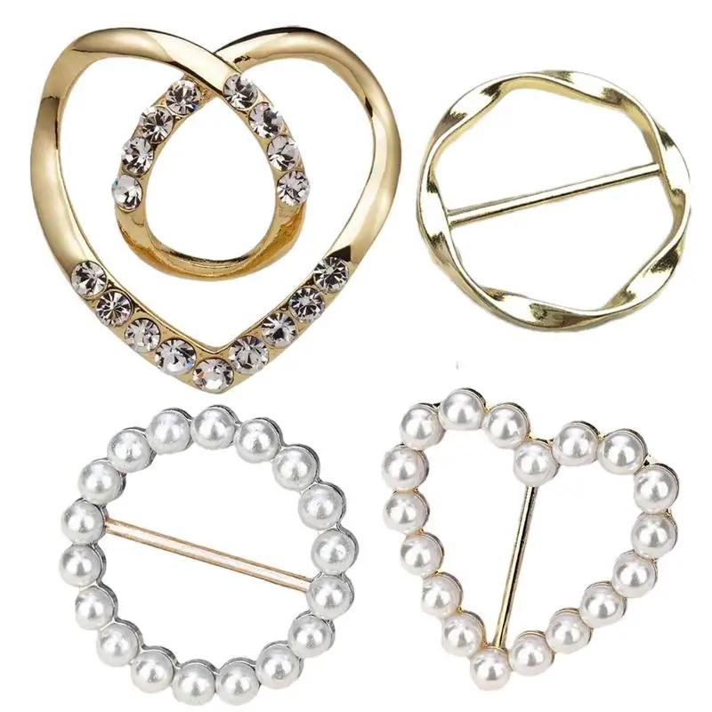 4 pièces anneau en métal taille bouton écharpe bouton mode coin ourlet taille noué broches femmes T-