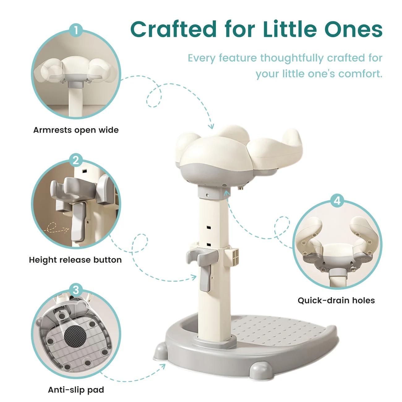 Support de bain pour bébé avec design ergonomique, aide au bain réglable en hauteur pour tout-petits