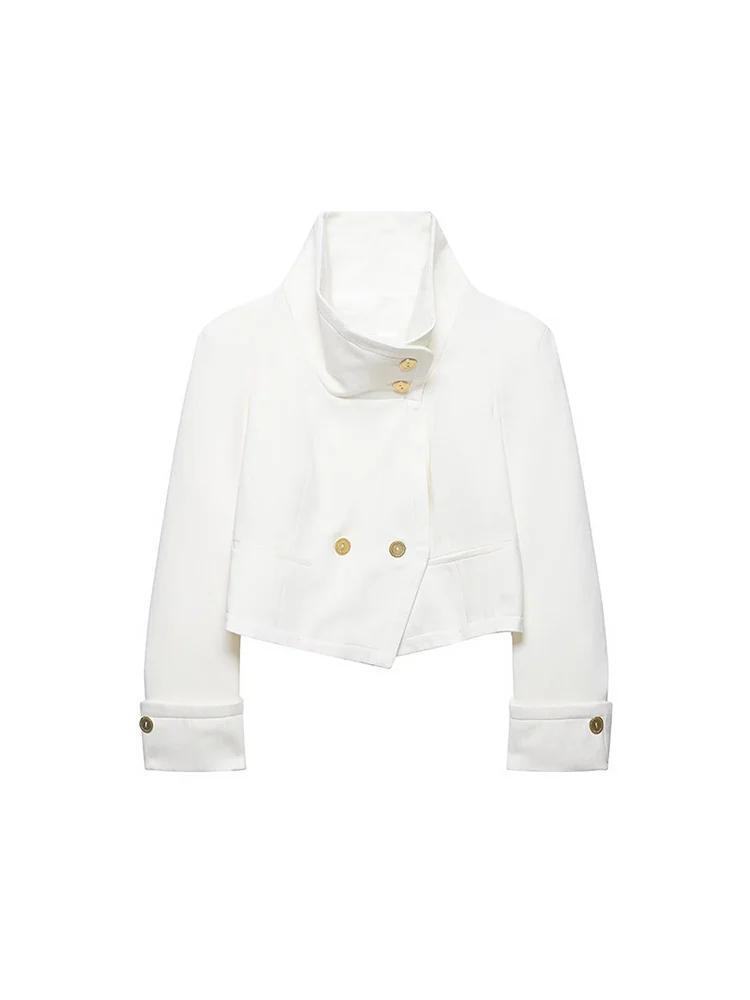 Nouvelle veste décontractée pour femme à col montant, manches longues, boutonnée, couleur unie, styl