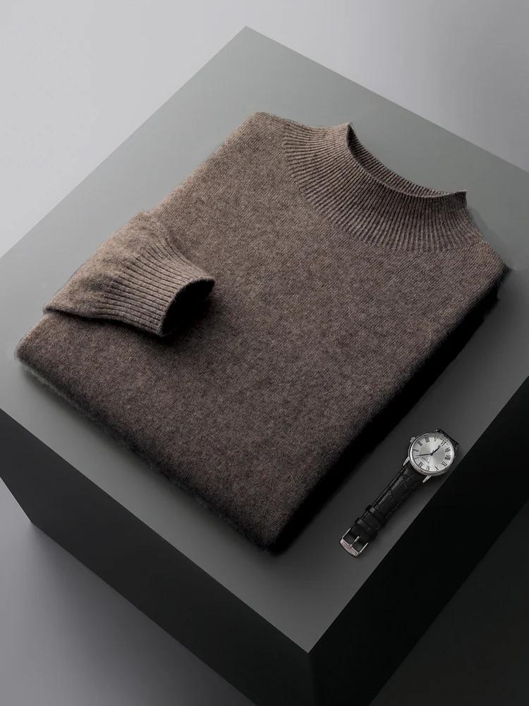 CHICUU-Pull en cachemire à col montant pour homme, pull basique en laine mérinos, tricots doux, 100%