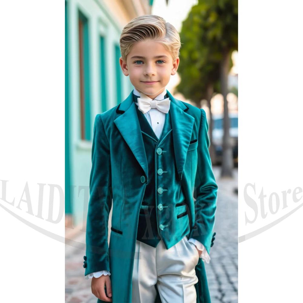 Ensemble de costume en velours pour garçons, chic, à revers cranté, pour mariage, bal de promo, fête