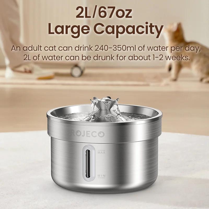 ROJECO fontaine à boire pour animaux de compagnie en acier inoxydable fontaine d'eau automatique pou