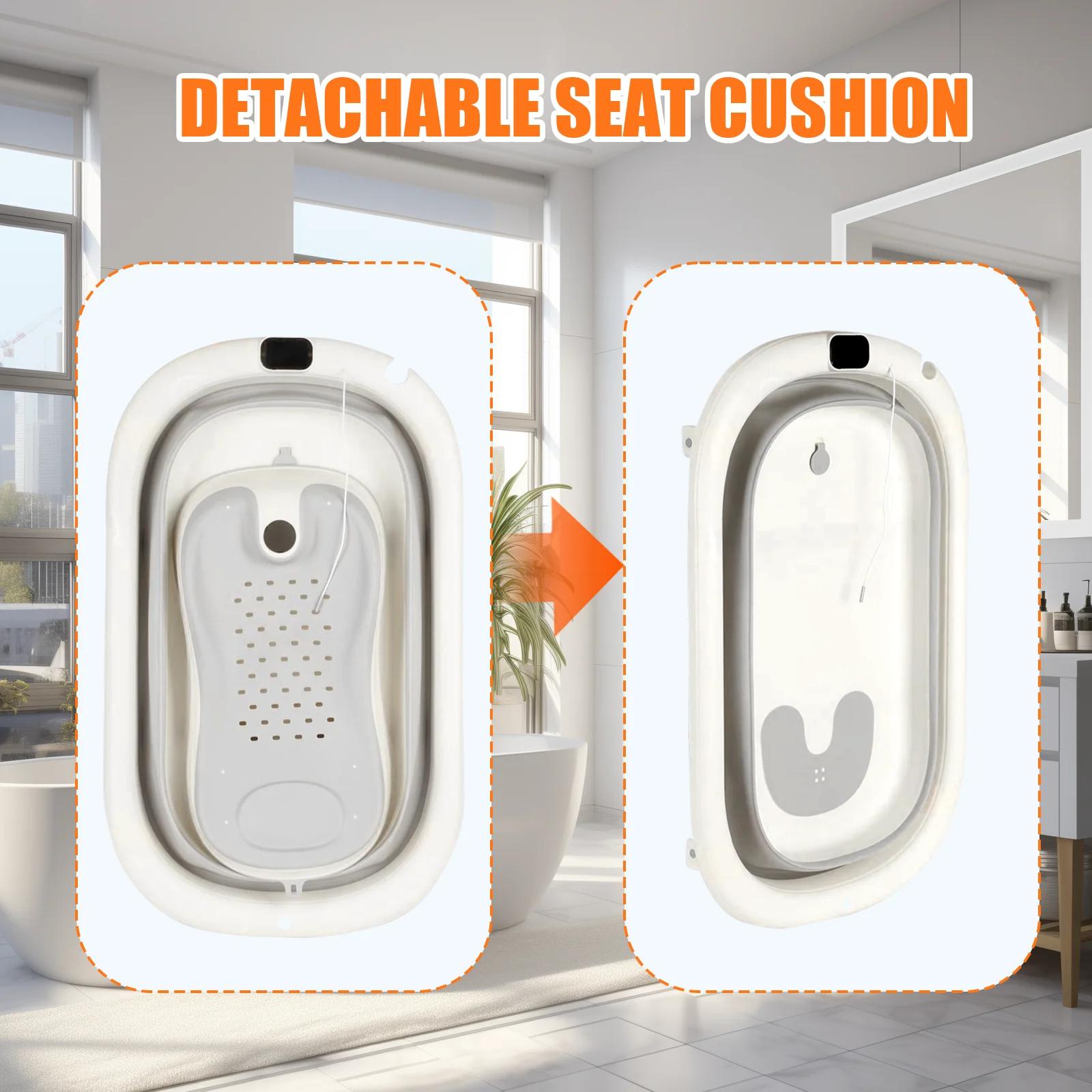 Baignoire Pliable pour Bébé et Nouveau-Né, Inclus Transat De Bain & Thermomètre Intégré, Confortable