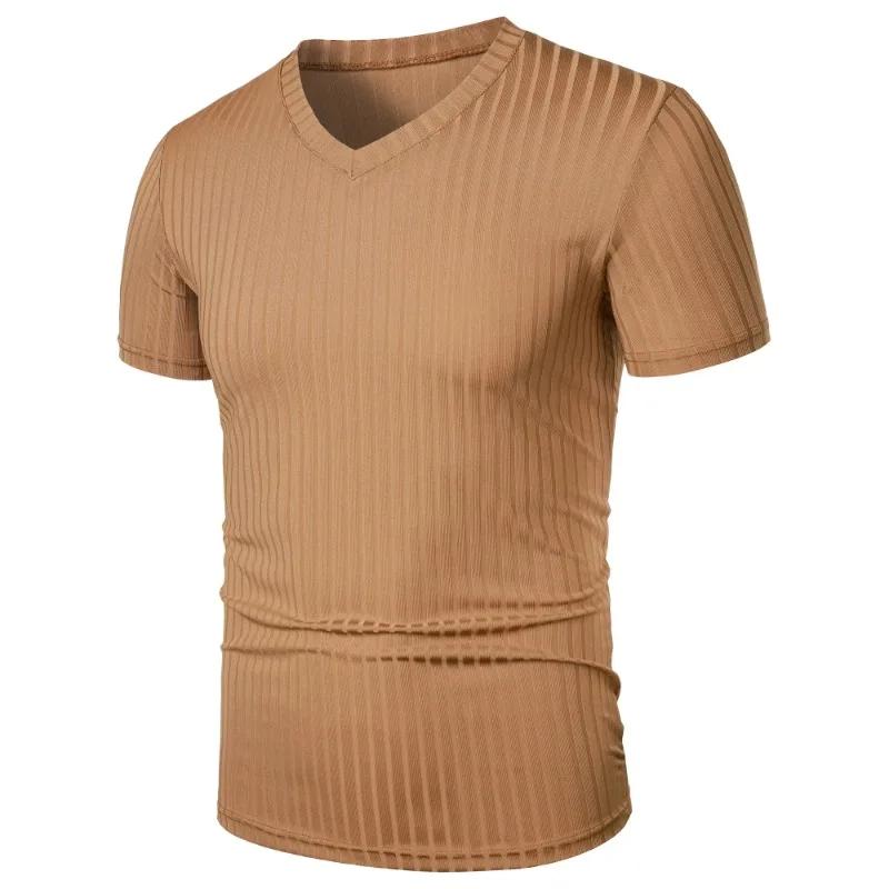 T-shirts musculaires à manches courtes pour hommes, col en V extensible, musculation, Streetwear lég