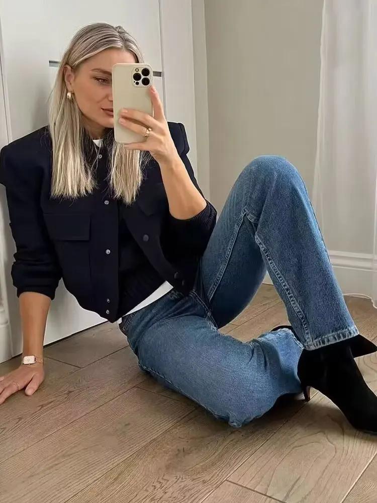 Femmes mode avec poches Bomber veste manteaux Vintage à manches longues bouton avant décontracté vêt