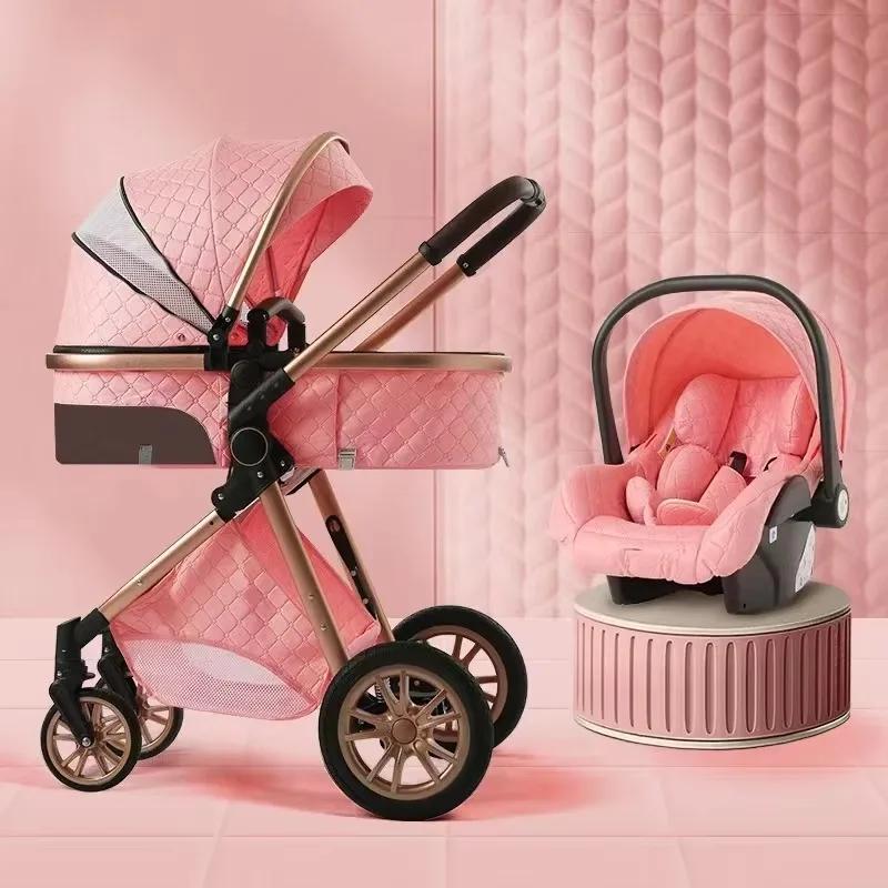 Poussette de bébé 3 en 1, nacelle réglable, sièges auto pour nourrissons, pliable léger, absorbant l