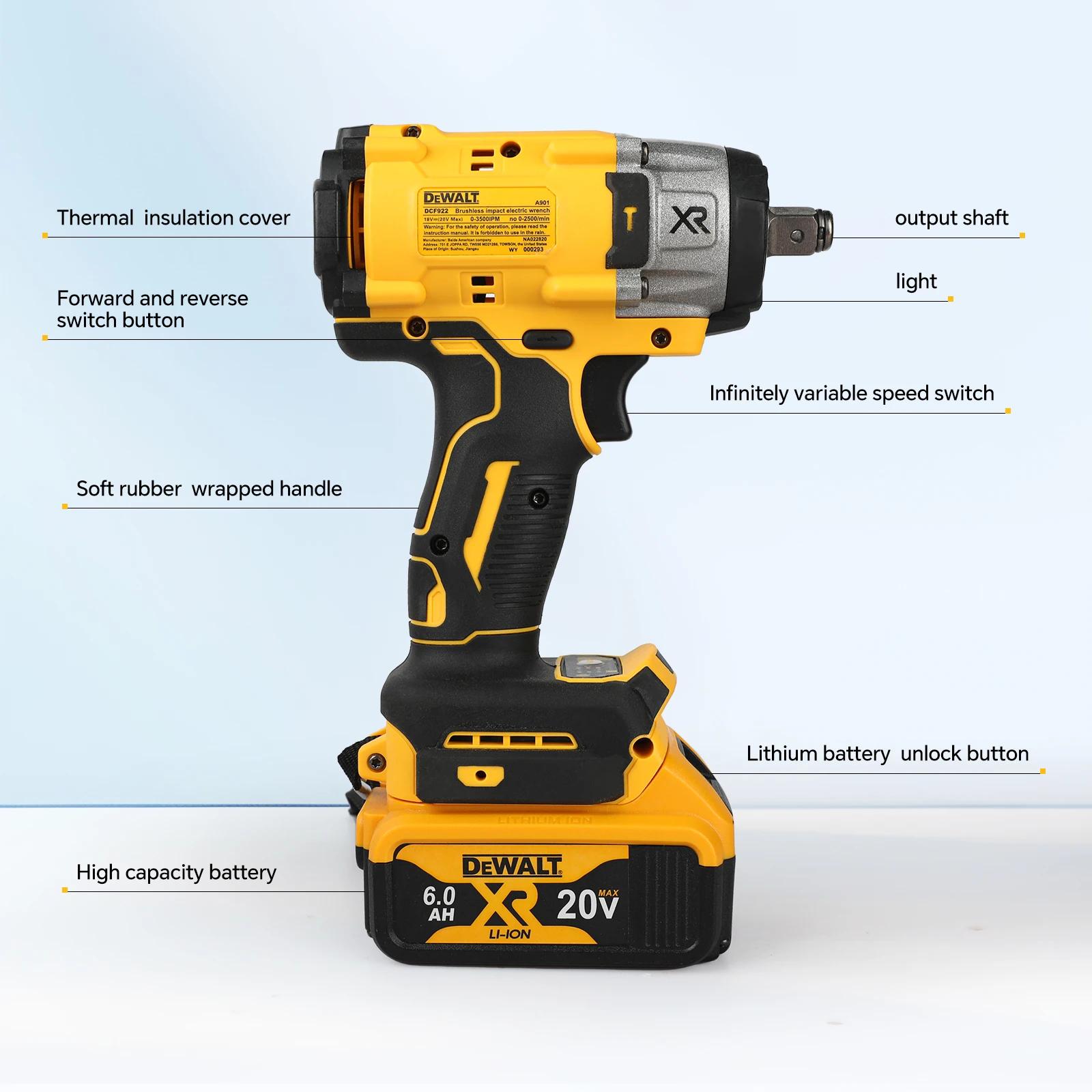 Clé à chocs sans fil DEWALT DCF922 610 Nm à couple élevé 20 V sans balais pour l'entretien automobil