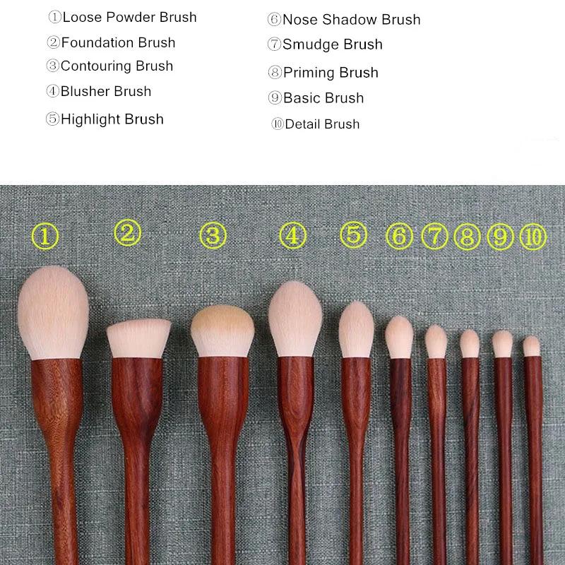 Ensemble de pinceaux de maquillage en bois de santal, mélangeur de fond de teint en poudre, sculptur