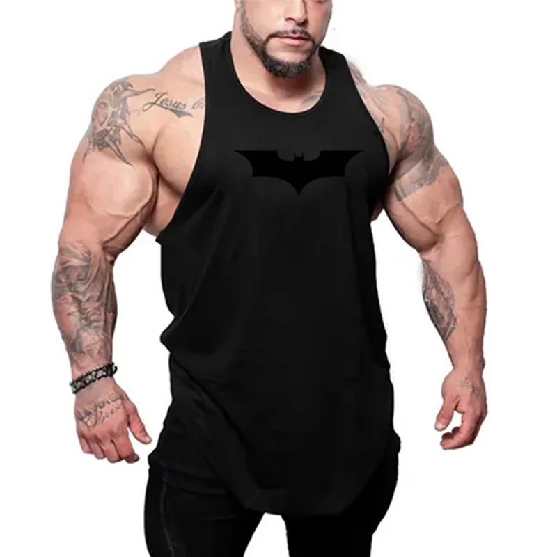 Noir chauve-souris imprimé salle de sport Fitness course vêtements de sport hommes formation muscula