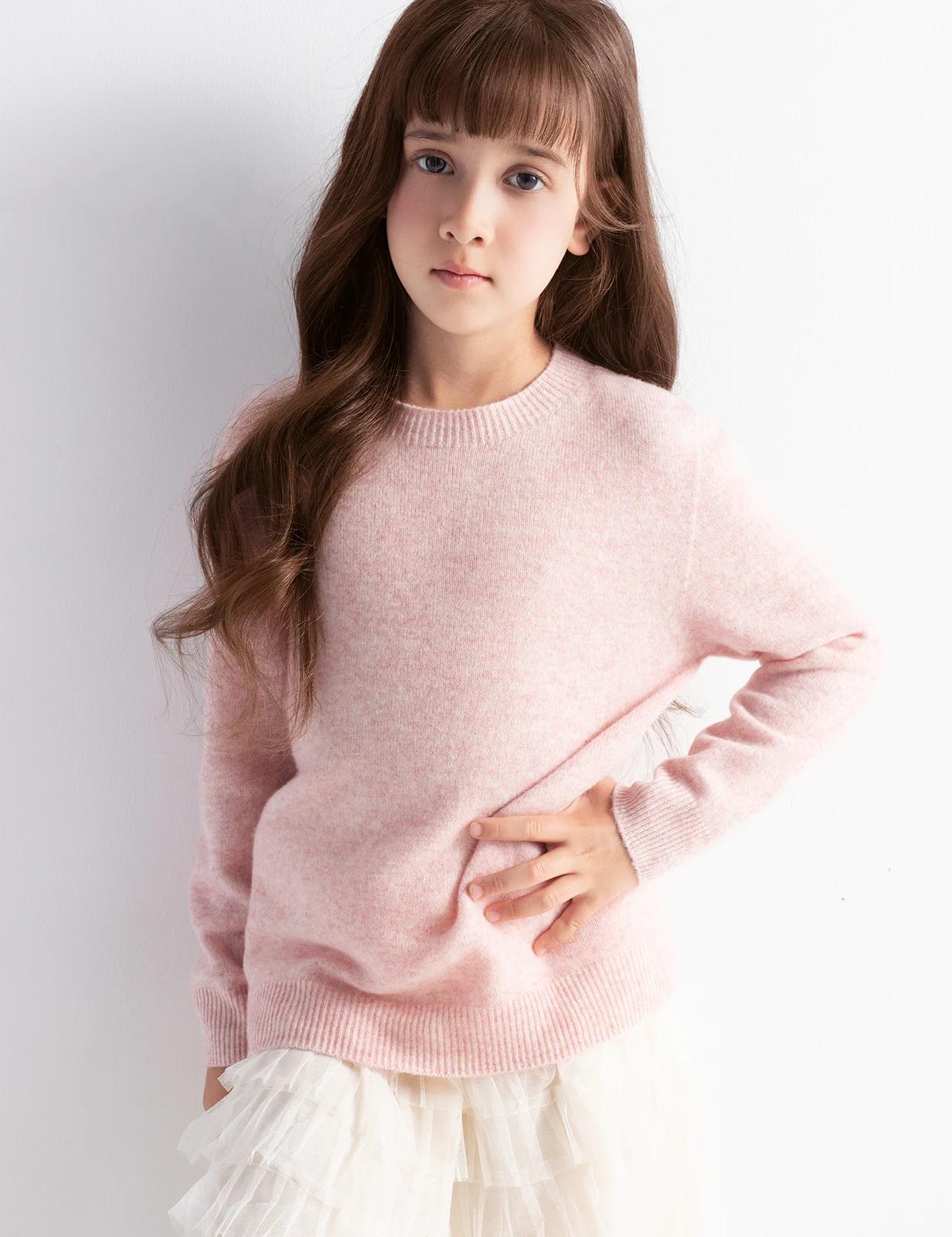 Pull en laine mérinos 100% pour garçons et filles, col rond, manches longues, sans couture, haut pou