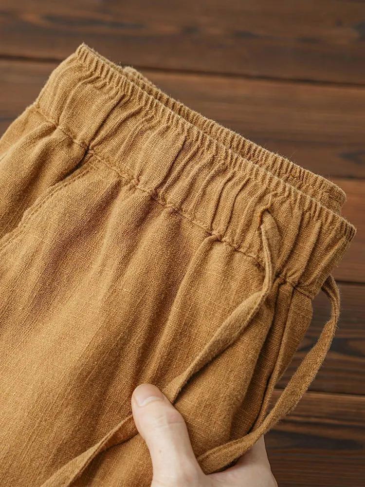 Pantalon Chino décontracté en coton et lin pour hommes, jambes larges, léger, Baggy, survêtement en