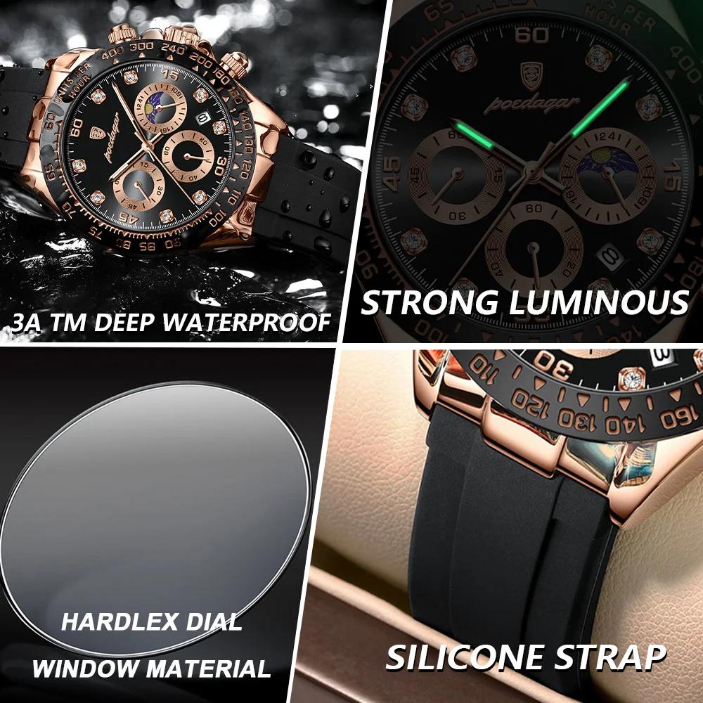 POEDAGAR mode luxe hommes montre-bracelet chronographe Date haute qualité Quartz homme montre étanch