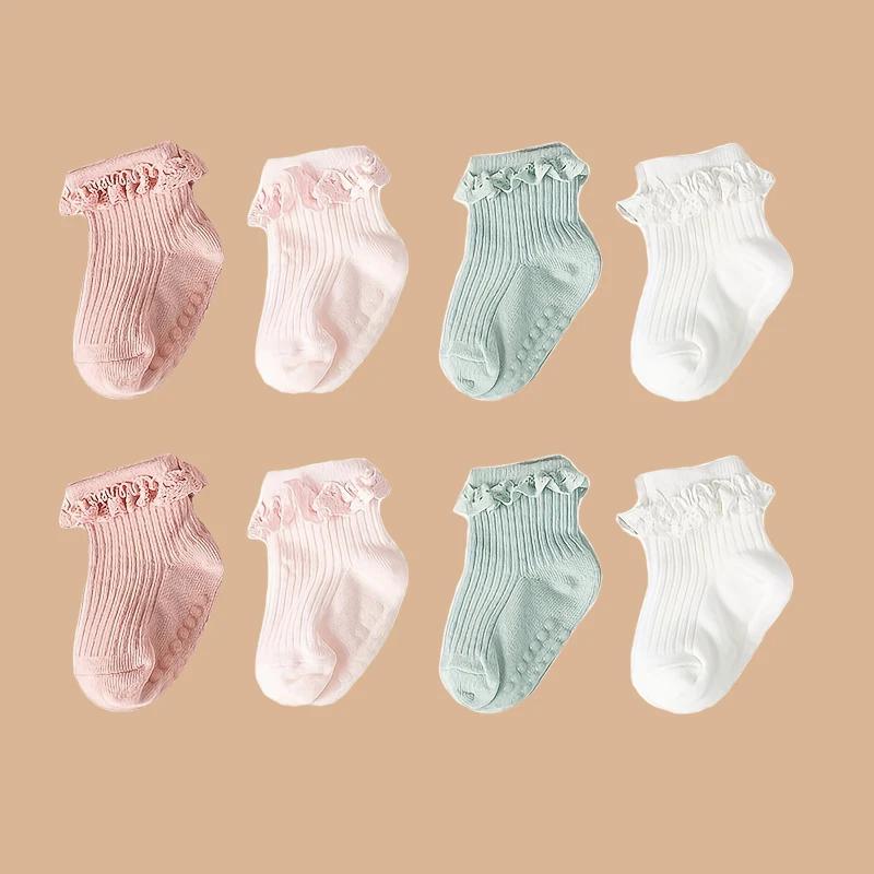Lot de 2 paires de chaussettes en dentelle de couleur unie pour bébé fille de 0 à 6 mois, accessoire