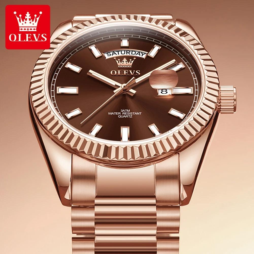 OLEVS montre pour hommes Top marque montre-bracelet de luxe pour hommes mode or Rose en acier inoxyd