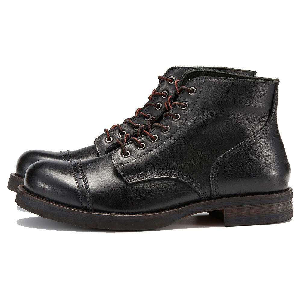 Bottes de Combat en cuir véritable pour hommes, chaussures de luxe, élégantes, faites à la main, poi