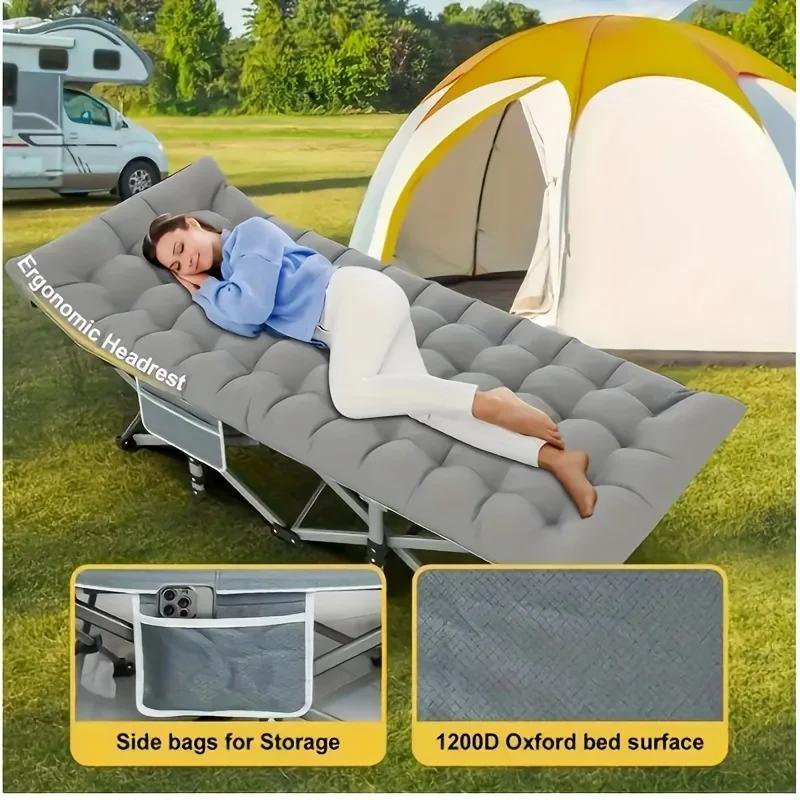 Grand lit d'extérieur sport pliant de 75 pouces, lit saumon avec matelas double face, lit d'invité p