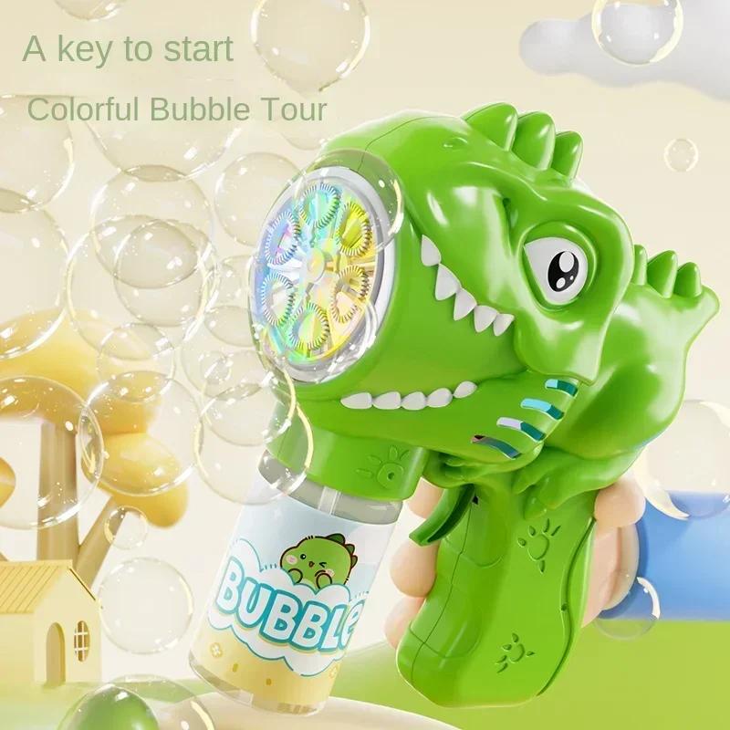 Machine à bulles dinosaure à 6 trous, pistolet à bulles électrique avec lumière, pistolet à bulles e