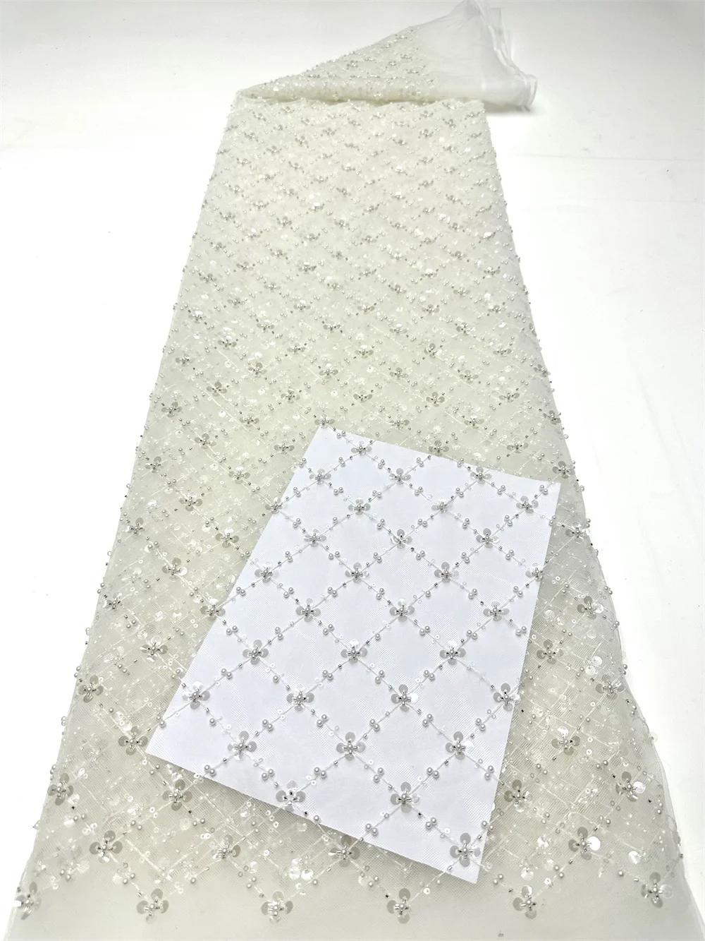 Tissu en dentelle de tulle africain doré 2026, tissu en filet français à sequins, broderie avec perl