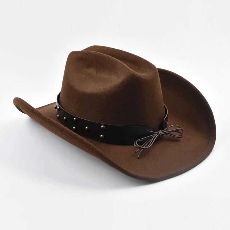 Hommes femmes Vintage grand bord Western Cowboy chapeau Gentleman Cowgirl Jazz chapeau Cloche église