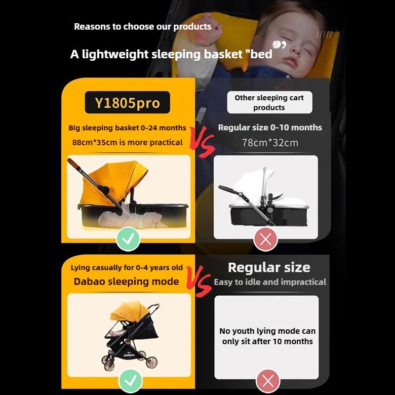 Poussette bébé bidirectionnelle à vue élevée, peut s'asseoir ou s'allonger, pliable et légère pour l