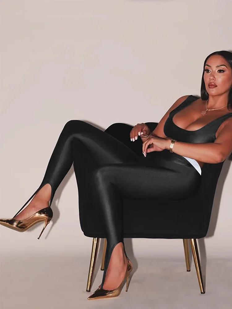Mode coréenne taille haute noir maigre Y2K femmes pantalon paillettes décontracté Club Leggings long