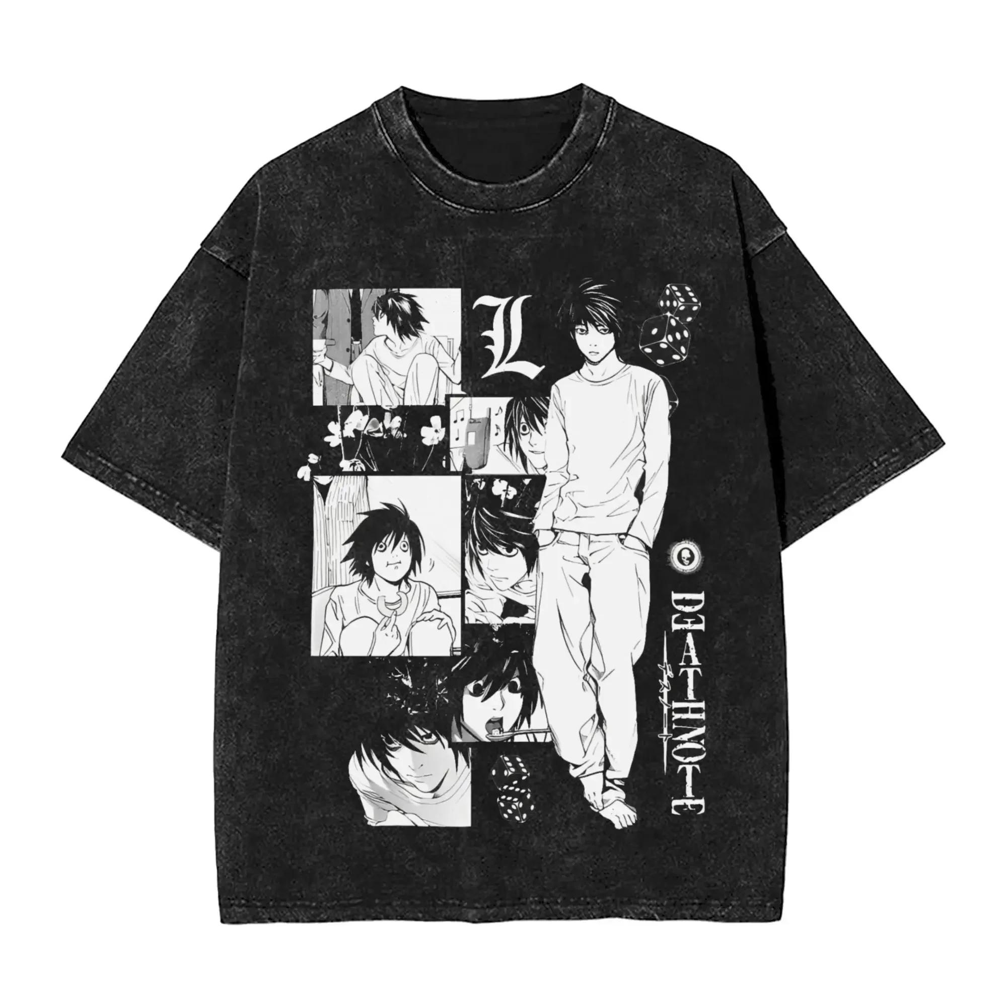 T-shirts Manga DEATH NOTE L Lawliet à imprimé graphique, T-shirts oversize délavés, T-shirt à manche