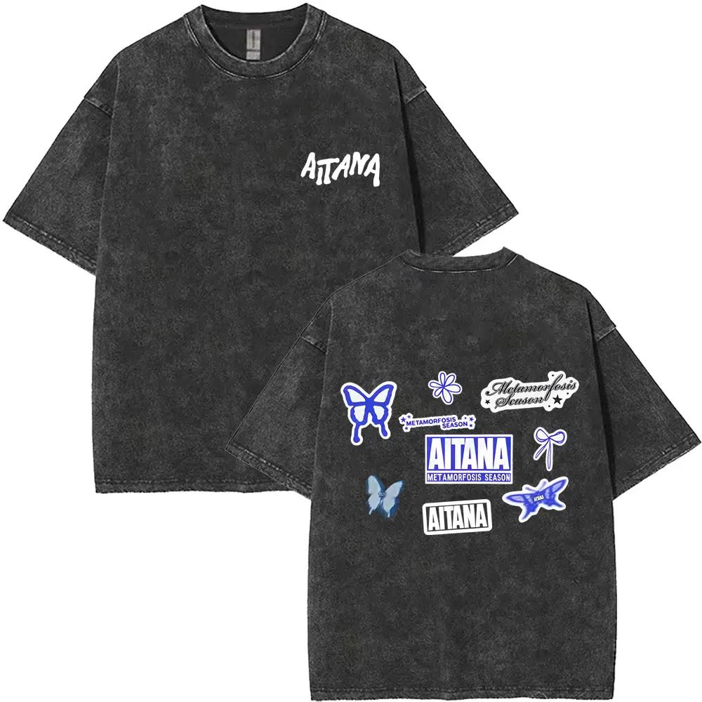 Lavé Vintage chanteur Aitana Logo graphique T-shirts CUARTO bleu Tour T-shirt hommes femmes vêtement