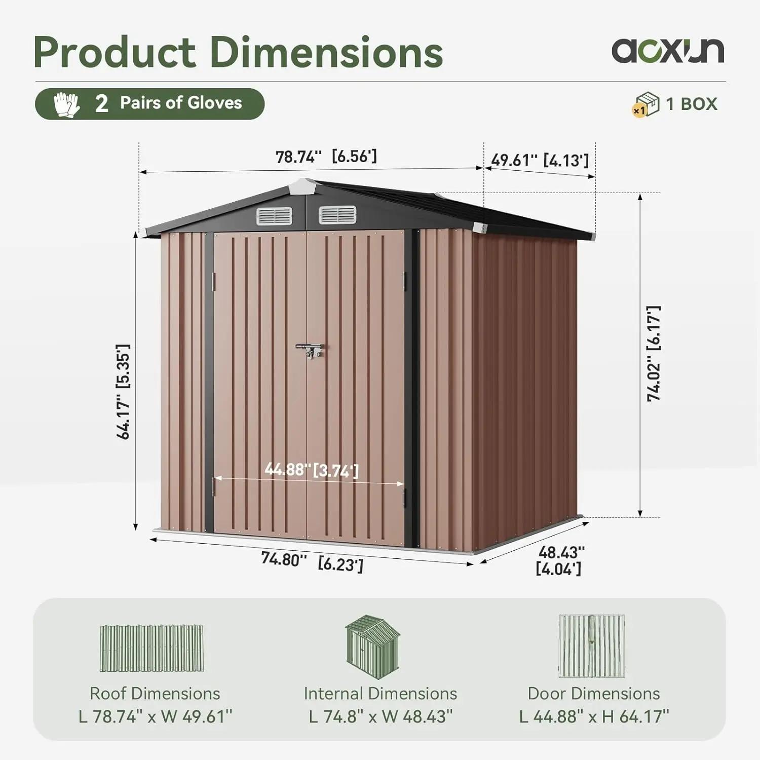 Abri de rangement extérieur 6,2x4 pieds métal - Portes verrouillables - Hangar outils jardin patio