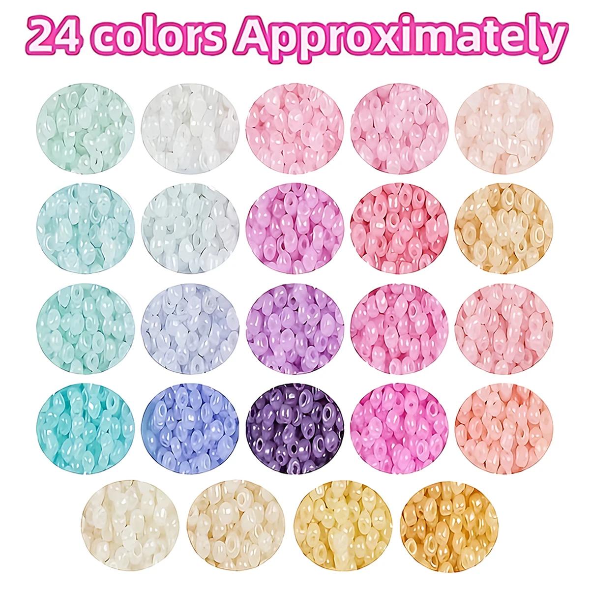 Kit d'assortiment de perles de rocaille en verre 24 couleurs, 2/3/4mm 12000/5760/2400 pièces de perl