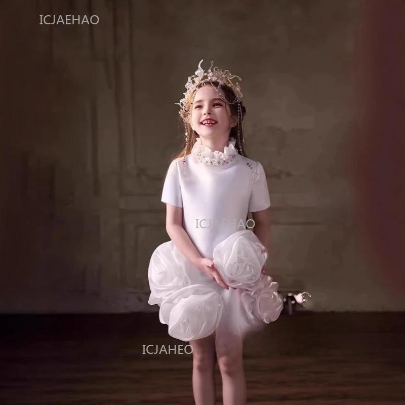 Robe de soirée blanche pour enfants, filles, princesse, pour récital de piano, robe de cérémonie, te