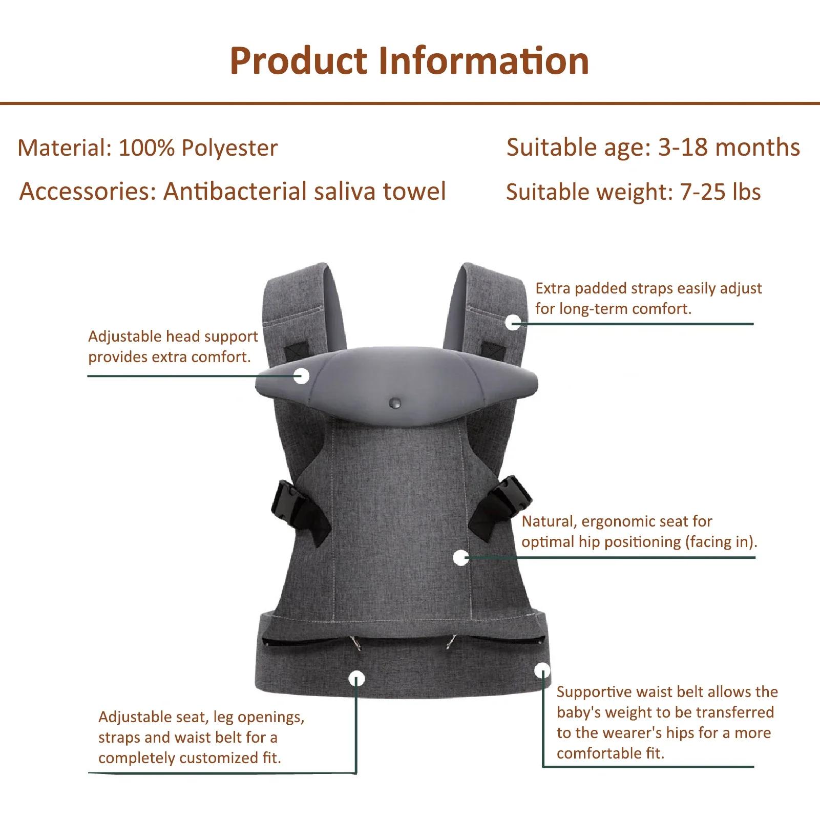 Porte-bébé pliable pour nouveau-nés et tout-petits de 7 à 45 lb, toutes saisons, avant et arrière, a
