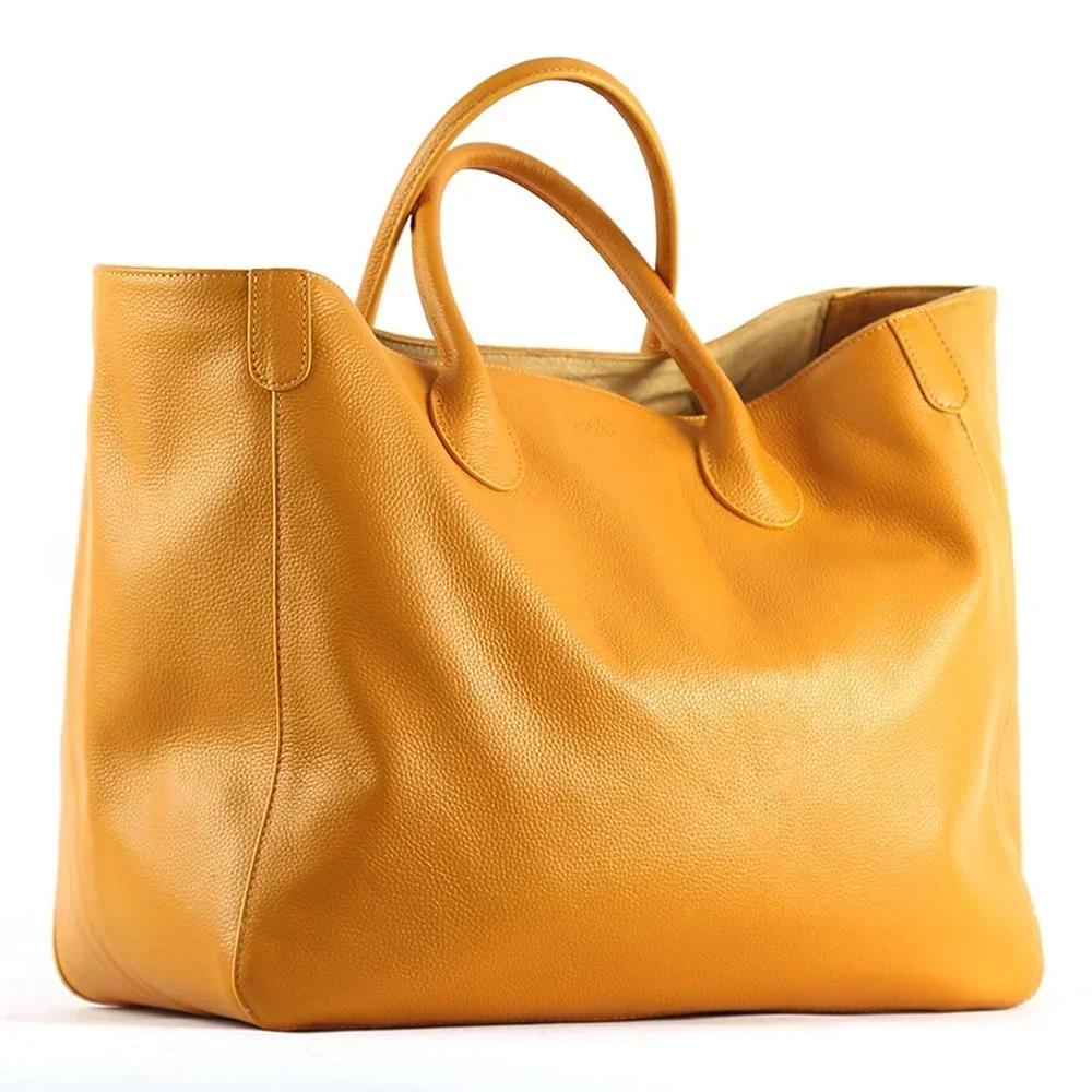 Sac à main spacieux en cuir véritable pour femmes, fourre-tout de luxe en cuir de vache décontracté,