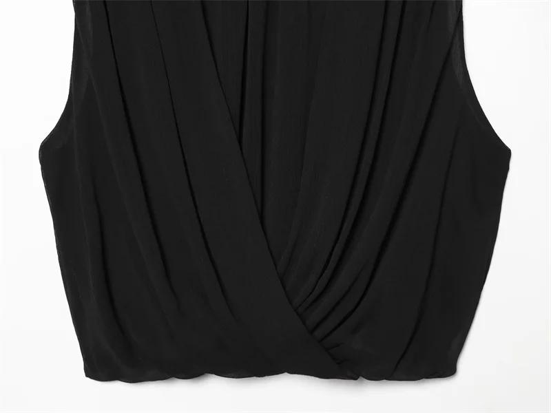 Haut plissé noir sans manches pour femme, nouvelle collection Printemps-Été 2026, style décontracté