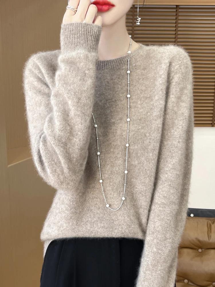 Pull en laine mérinos pour femme, col rond, en cachemire, basique, à la mode, confortable, chaud, dé