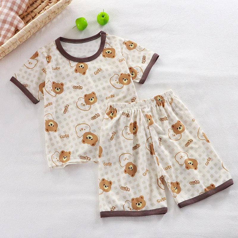 Ensemble pyjama pour bébé, manches courtes, vêtements de nuit pour bébé, dessin animé, vêtements de
