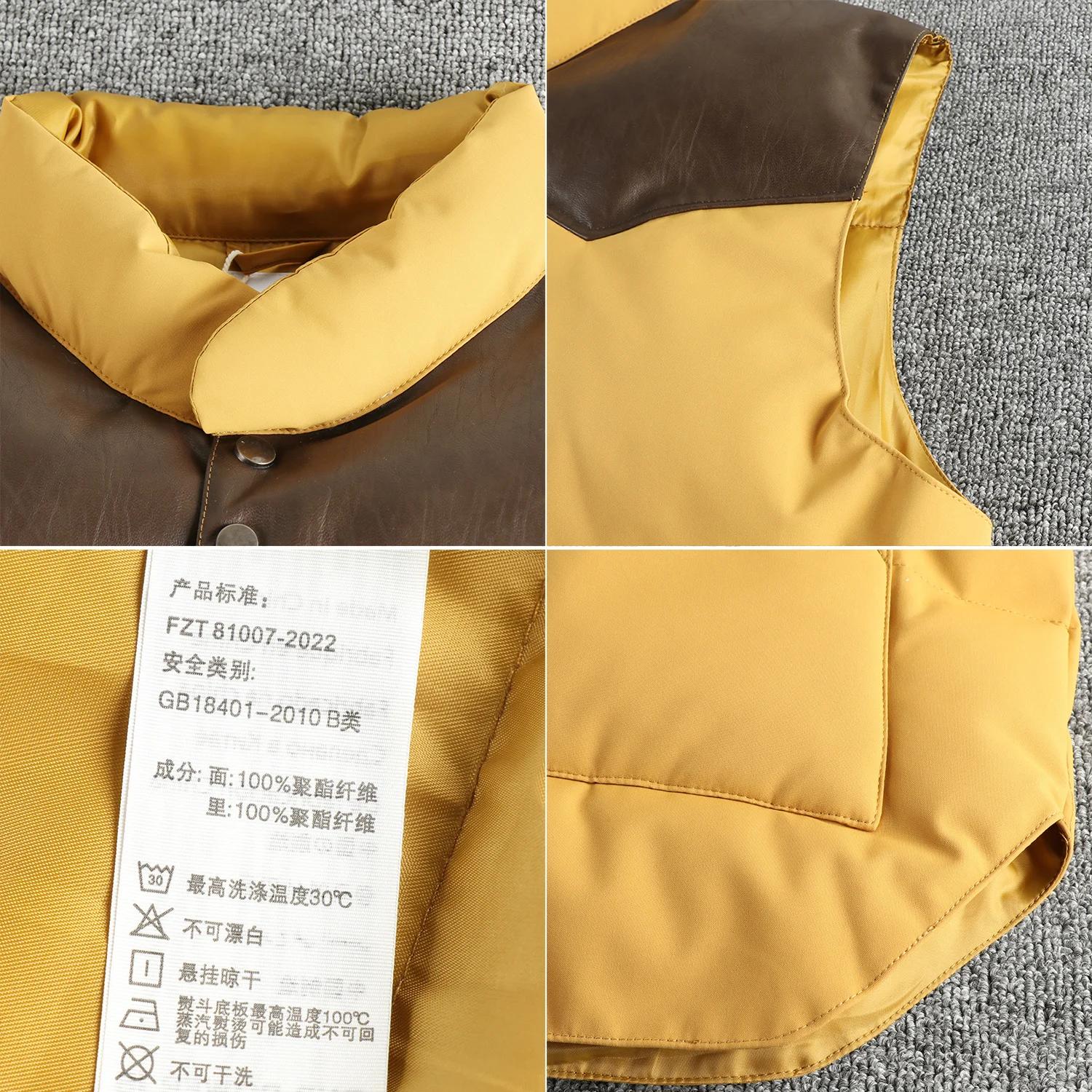 Gilet sans manches en laine de soie pour hommes, gilet épissé en PU, haut léger et chaud, tendance r