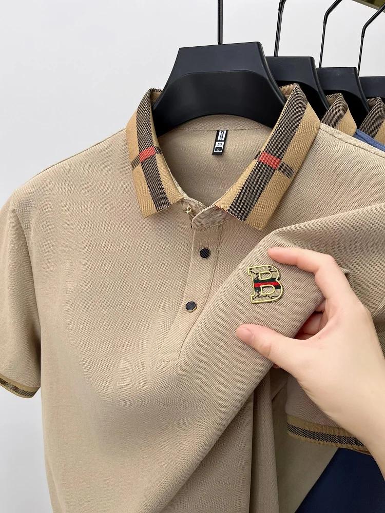 Marque de luxe logo polo à manches courtes hommes été nouveau haut de gamme en soie coton respirant