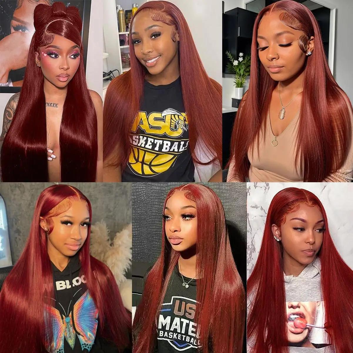 Perruque Lace Front Brésilienne Naturelle Cheveux Lisses, Brun Rousse, 13x4, 13x6, HD, 5x5, Pre-Pluc