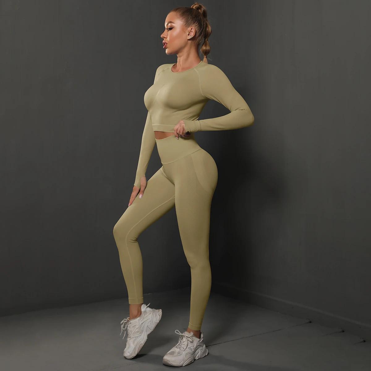 Ensemble 2 pièces pour femmes, combinaisons de gymnastique sans couture, pantalons de sport + chemis